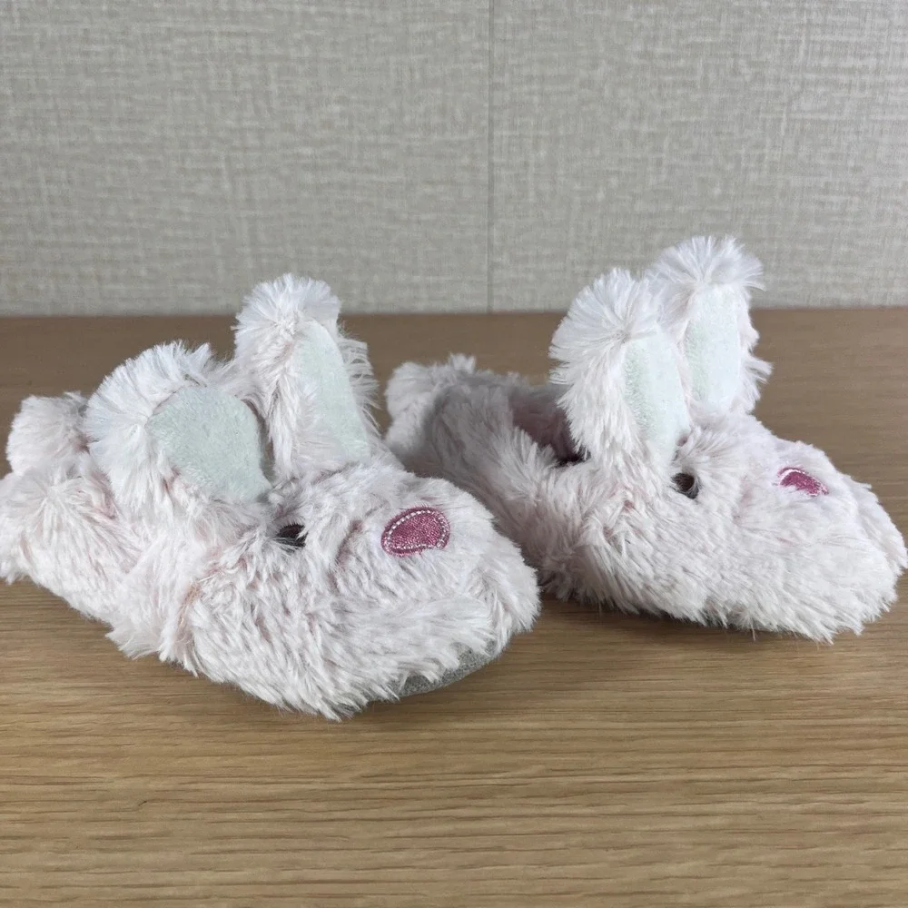 Laura Ashley Kids Pink Faux Fur Bunny Slippers Size L 9/10 Rabbit House Shoes